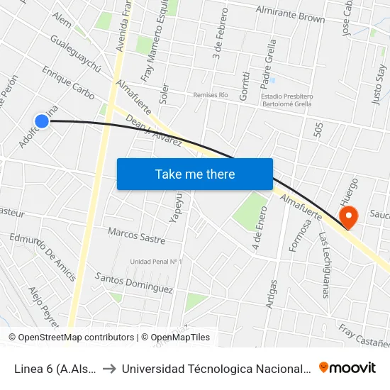 Linea 6 (A.Alsina Y Luis Agote to Universidad Técnologica Nacional Facultad Regional Paraná (Utn Frp) map