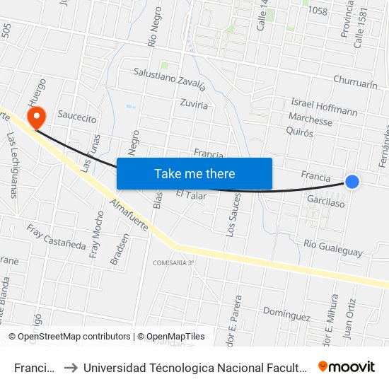 Francia, 2499 to Universidad Técnologica Nacional Facultad Regional Paraná (Utn Frp) map