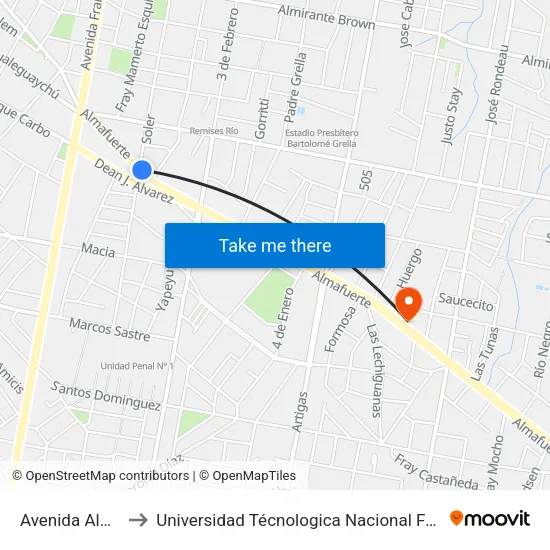 Avenida Almafuerte, 201 to Universidad Técnologica Nacional Facultad Regional Paraná (Utn Frp) map