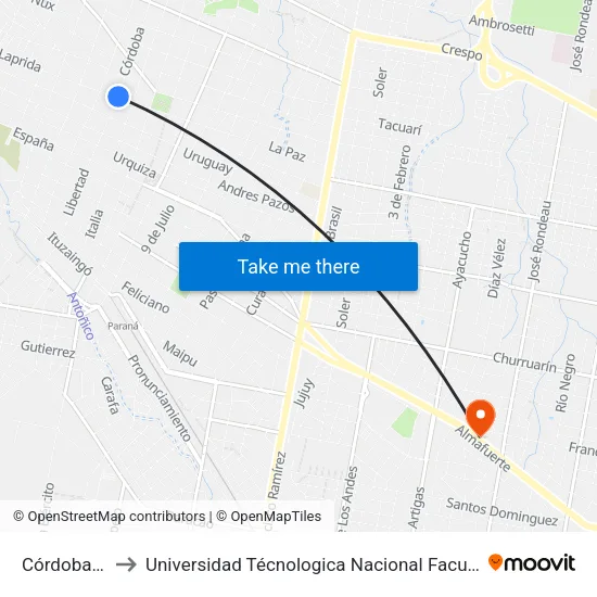 Córdoba, 300-334 to Universidad Técnologica Nacional Facultad Regional Paraná (Utn Frp) map