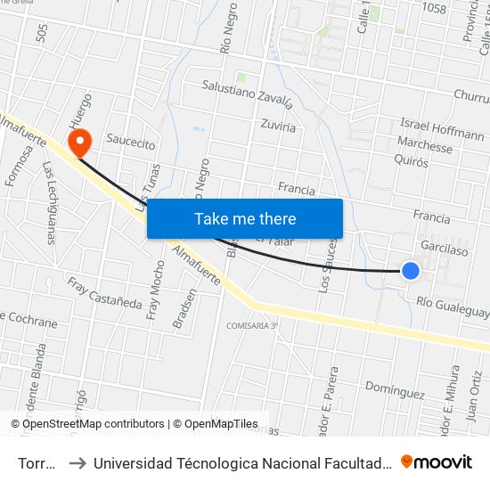 Torra, 100 to Universidad Técnologica Nacional Facultad Regional Paraná (Utn Frp) map