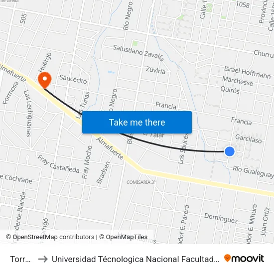 Torra, 100 to Universidad Técnologica Nacional Facultad Regional Paraná (Utn Frp) map