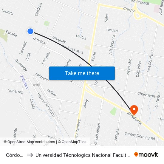 Córdoba, 116 to Universidad Técnologica Nacional Facultad Regional Paraná (Utn Frp) map