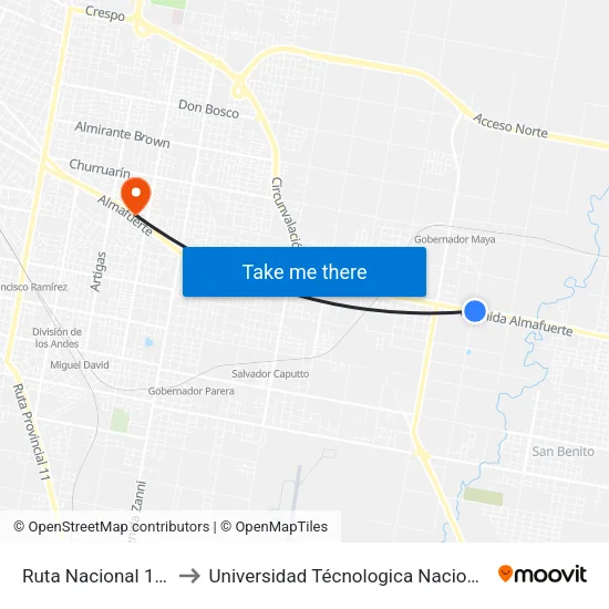 Ruta Nacional 12 Noth Access, 5114 to Universidad Técnologica Nacional Facultad Regional Paraná (Utn Frp) map