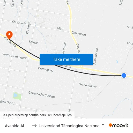 Avenida Almafuerte, 4092 to Universidad Técnologica Nacional Facultad Regional Paraná (Utn Frp) map
