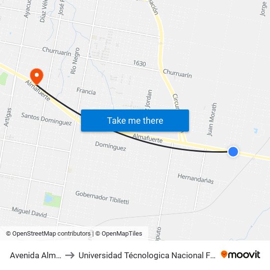 Avenida Almafuerte, 3747 to Universidad Técnologica Nacional Facultad Regional Paraná (Utn Frp) map