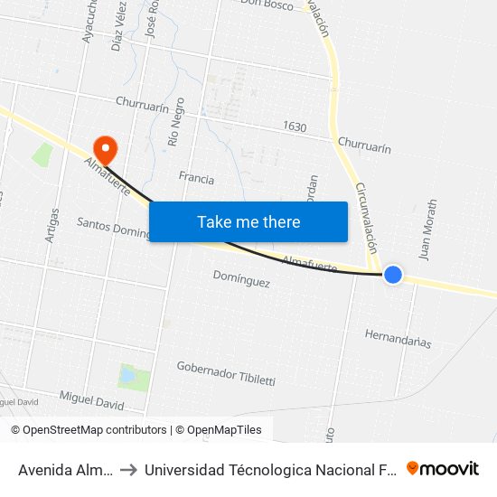 Avenida Almafuerte, 3308 to Universidad Técnologica Nacional Facultad Regional Paraná (Utn Frp) map