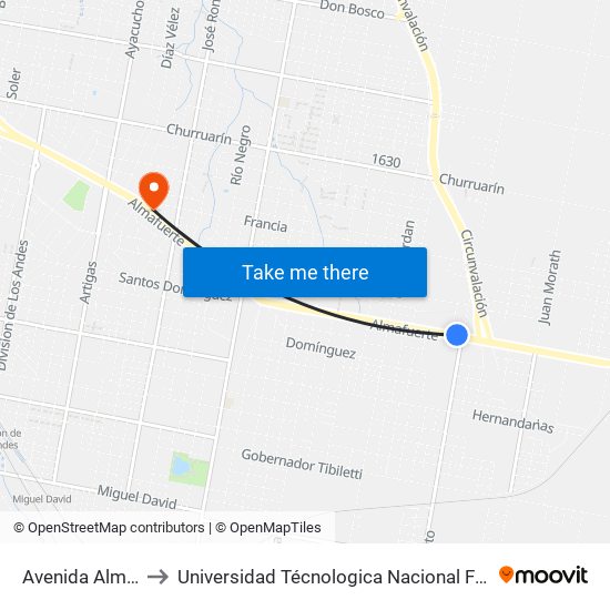 Avenida Almafuerte, 2792 to Universidad Técnologica Nacional Facultad Regional Paraná (Utn Frp) map