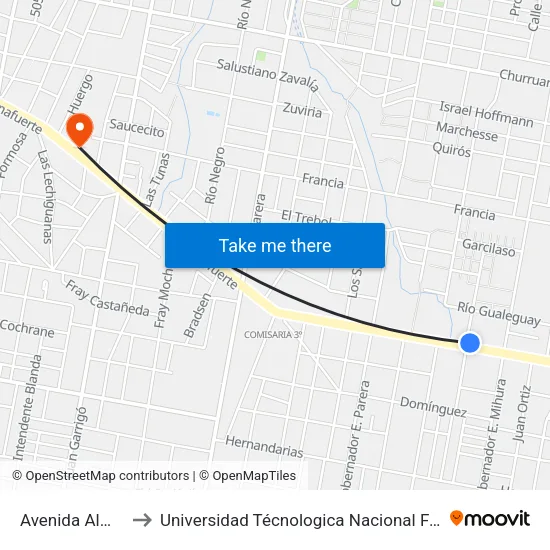 Avenida Almafuerte, 2405 to Universidad Técnologica Nacional Facultad Regional Paraná (Utn Frp) map