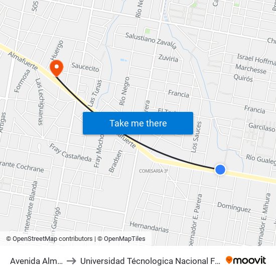 Avenida Almafuerte, 2201 to Universidad Técnologica Nacional Facultad Regional Paraná (Utn Frp) map