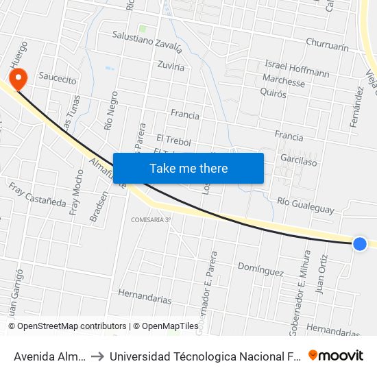 Avenida Almafuerte, 2792 to Universidad Técnologica Nacional Facultad Regional Paraná (Utn Frp) map