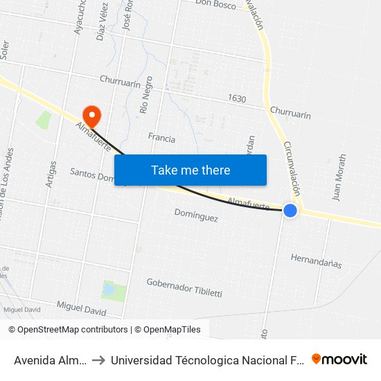 Avenida Almafuerte, 3308 to Universidad Técnologica Nacional Facultad Regional Paraná (Utn Frp) map