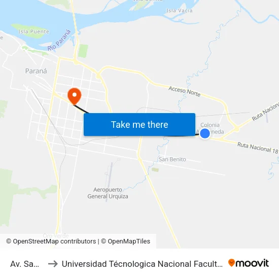 Av. San Martin to Universidad Técnologica Nacional Facultad Regional Paraná (Utn Frp) map
