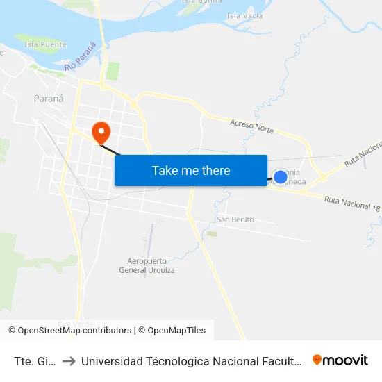 Tte. Gimenez to Universidad Técnologica Nacional Facultad Regional Paraná (Utn Frp) map