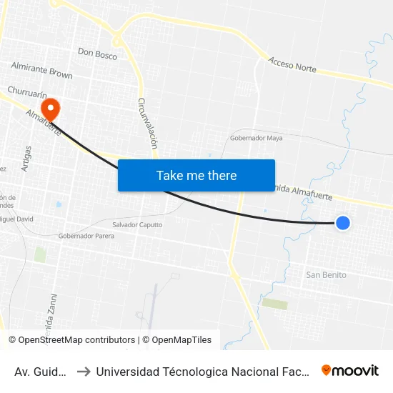 Av. Guido Marizza to Universidad Técnologica Nacional Facultad Regional Paraná (Utn Frp) map