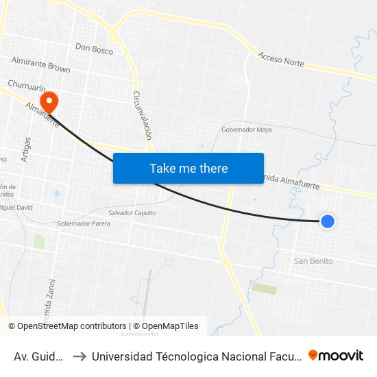 Av. Guido Marizza to Universidad Técnologica Nacional Facultad Regional Paraná (Utn Frp) map