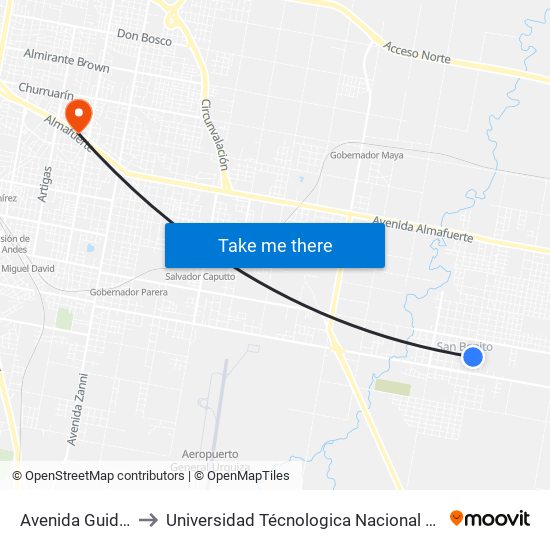 Avenida Guido Marizza, 571 to Universidad Técnologica Nacional Facultad Regional Paraná (Utn Frp) map