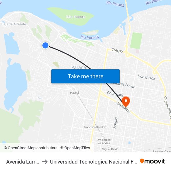 Avenida Larramendi, 1587 to Universidad Técnologica Nacional Facultad Regional Paraná (Utn Frp) map