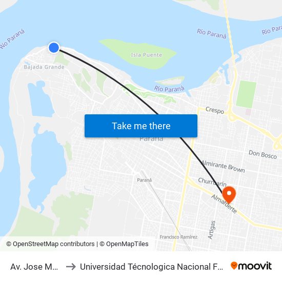 Av. Jose Manuel Estrada to Universidad Técnologica Nacional Facultad Regional Paraná (Utn Frp) map