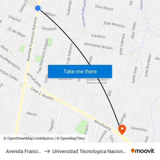 Avenida Francisco Ramírez, 1761 to Universidad Técnologica Nacional Facultad Regional Paraná (Utn Frp) map