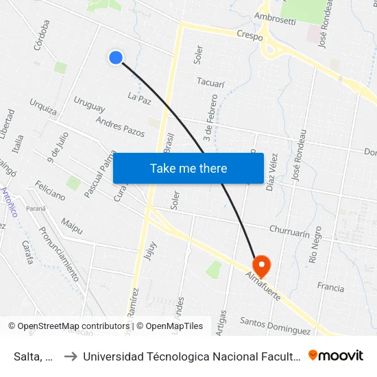 Salta, 599-699 to Universidad Técnologica Nacional Facultad Regional Paraná (Utn Frp) map