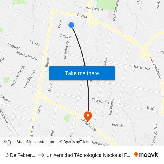 3 De Febrero, 2400-2498 to Universidad Técnologica Nacional Facultad Regional Paraná (Utn Frp) map