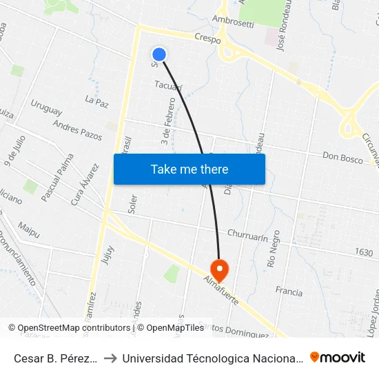 Cesar B. Pérez Colman, 200-224 to Universidad Técnologica Nacional Facultad Regional Paraná (Utn Frp) map
