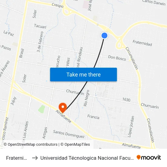 Fraternidad, 1700 to Universidad Técnologica Nacional Facultad Regional Paraná (Utn Frp) map