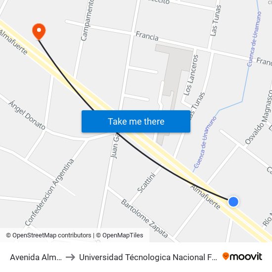 Avenida Almafuerte, 1447 to Universidad Técnologica Nacional Facultad Regional Paraná (Utn Frp) map