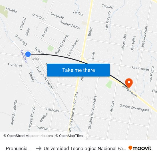 Pronunciamiento, 1125 to Universidad Técnologica Nacional Facultad Regional Paraná (Utn Frp) map