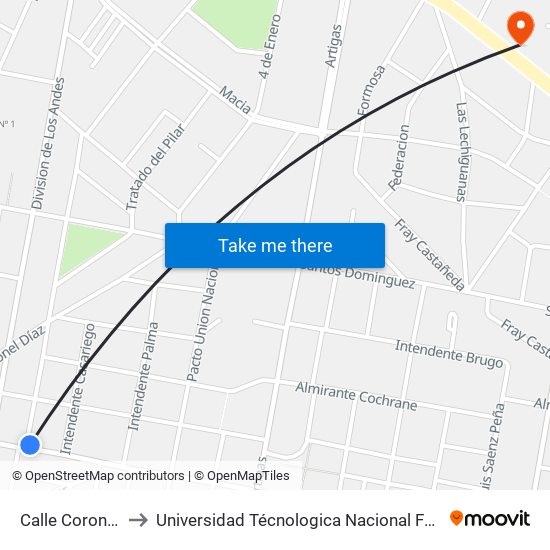 Calle Coronel Uzin, 1100 to Universidad Técnologica Nacional Facultad Regional Paraná (Utn Frp) map