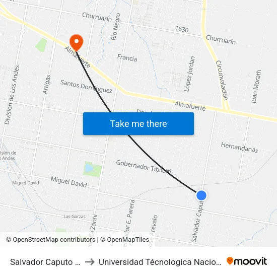 Salvador Caputo Esquina Del Chamame to Universidad Técnologica Nacional Facultad Regional Paraná (Utn Frp) map