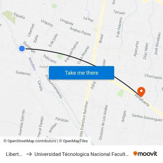 Libertad, 780 to Universidad Técnologica Nacional Facultad Regional Paraná (Utn Frp) map