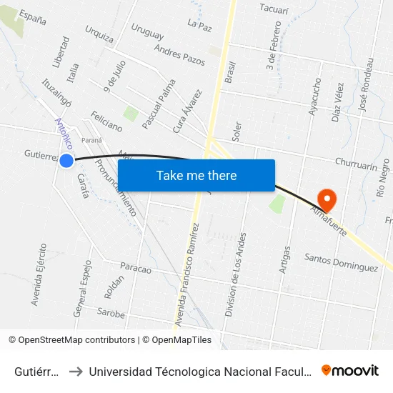 Gutiérrez, 2100 to Universidad Técnologica Nacional Facultad Regional Paraná (Utn Frp) map