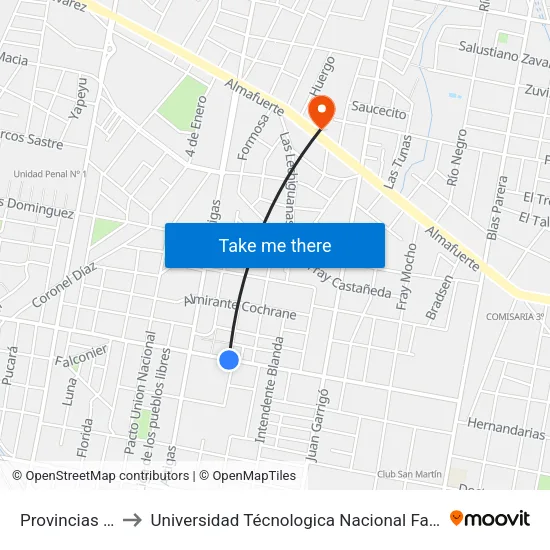 Provincias Unidas, 899 to Universidad Técnologica Nacional Facultad Regional Paraná (Utn Frp) map
