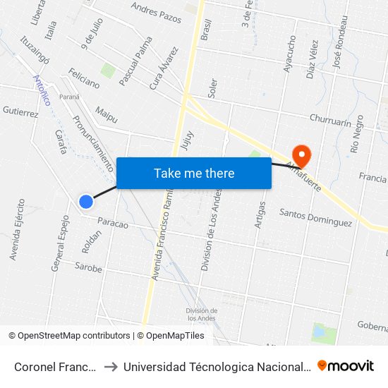 Coronel Francisco Sayos, 2480 to Universidad Técnologica Nacional Facultad Regional Paraná (Utn Frp) map