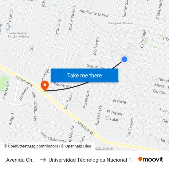 Avenida Churruarín, 1932 to Universidad Técnologica Nacional Facultad Regional Paraná (Utn Frp) map