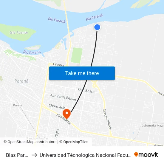 Blas Parera, 3914 to Universidad Técnologica Nacional Facultad Regional Paraná (Utn Frp) map