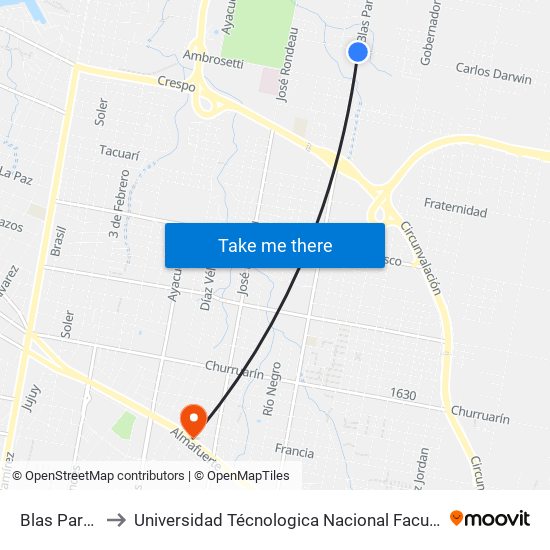 Blas Parera, 2995 to Universidad Técnologica Nacional Facultad Regional Paraná (Utn Frp) map