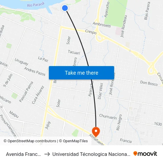 Avenida Francisco Ramírez, 419 to Universidad Técnologica Nacional Facultad Regional Paraná (Utn Frp) map