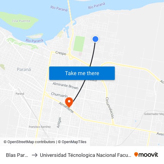 Blas Parera, 3138 to Universidad Técnologica Nacional Facultad Regional Paraná (Utn Frp) map