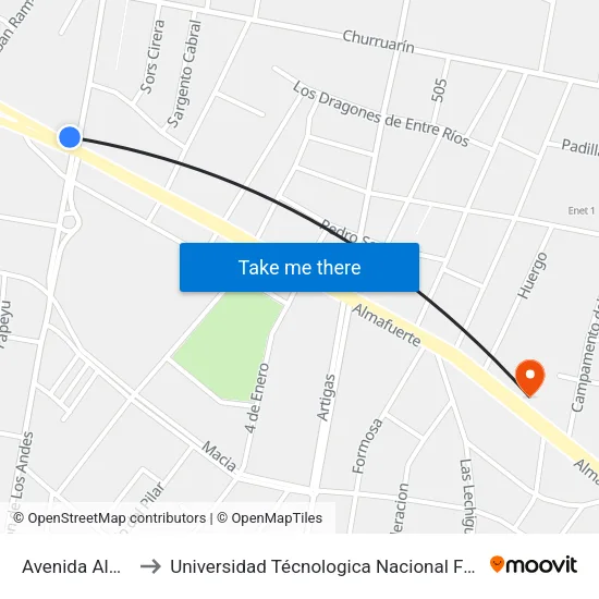 Avenida Almafuerte, 383 to Universidad Técnologica Nacional Facultad Regional Paraná (Utn Frp) map