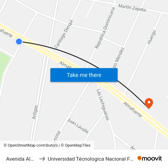 Avenida Almafuerte, 736 to Universidad Técnologica Nacional Facultad Regional Paraná (Utn Frp) map