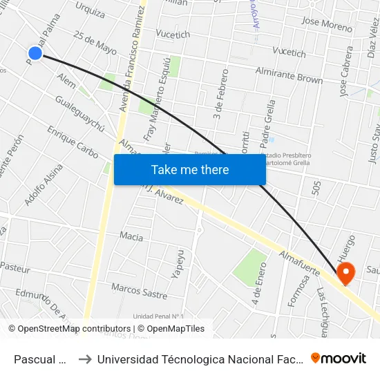 Pascual Palma, 202 to Universidad Técnologica Nacional Facultad Regional Paraná (Utn Frp) map