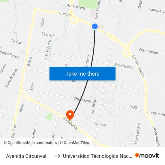Avenida Circunvalación José Hernández, 1101 to Universidad Técnologica Nacional Facultad Regional Paraná (Utn Frp) map