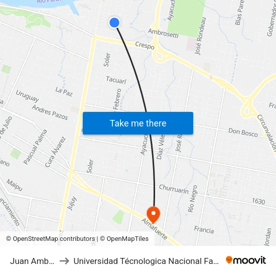Juan Ambrosetti, 203 to Universidad Técnologica Nacional Facultad Regional Paraná (Utn Frp) map