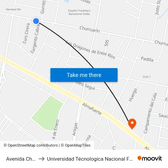Avenida Churruarín, 499 to Universidad Técnologica Nacional Facultad Regional Paraná (Utn Frp) map