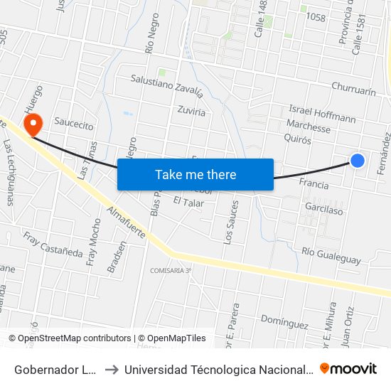Gobernador López Jordán, 499 to Universidad Técnologica Nacional Facultad Regional Paraná (Utn Frp) map