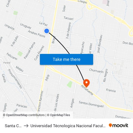 Santa Cruz, 257 to Universidad Técnologica Nacional Facultad Regional Paraná (Utn Frp) map