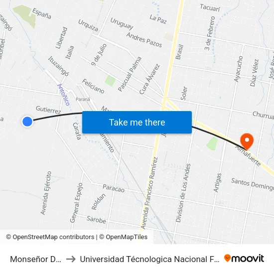 Monseñor D Andrea, 1399 to Universidad Técnologica Nacional Facultad Regional Paraná (Utn Frp) map